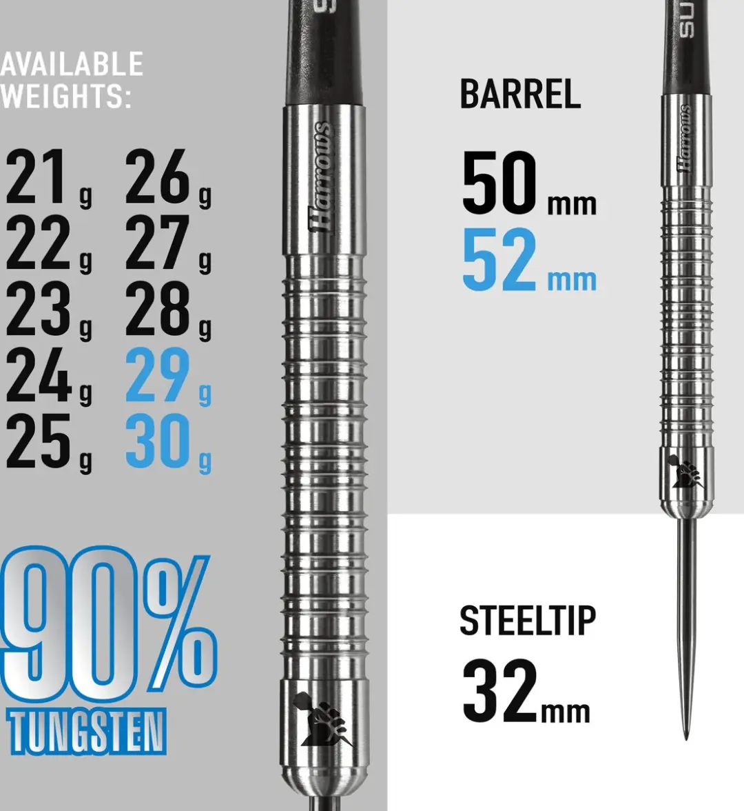 Harrows Steeltip Darts Supergrip 23g - 90% Tungsten - 3 Stuks