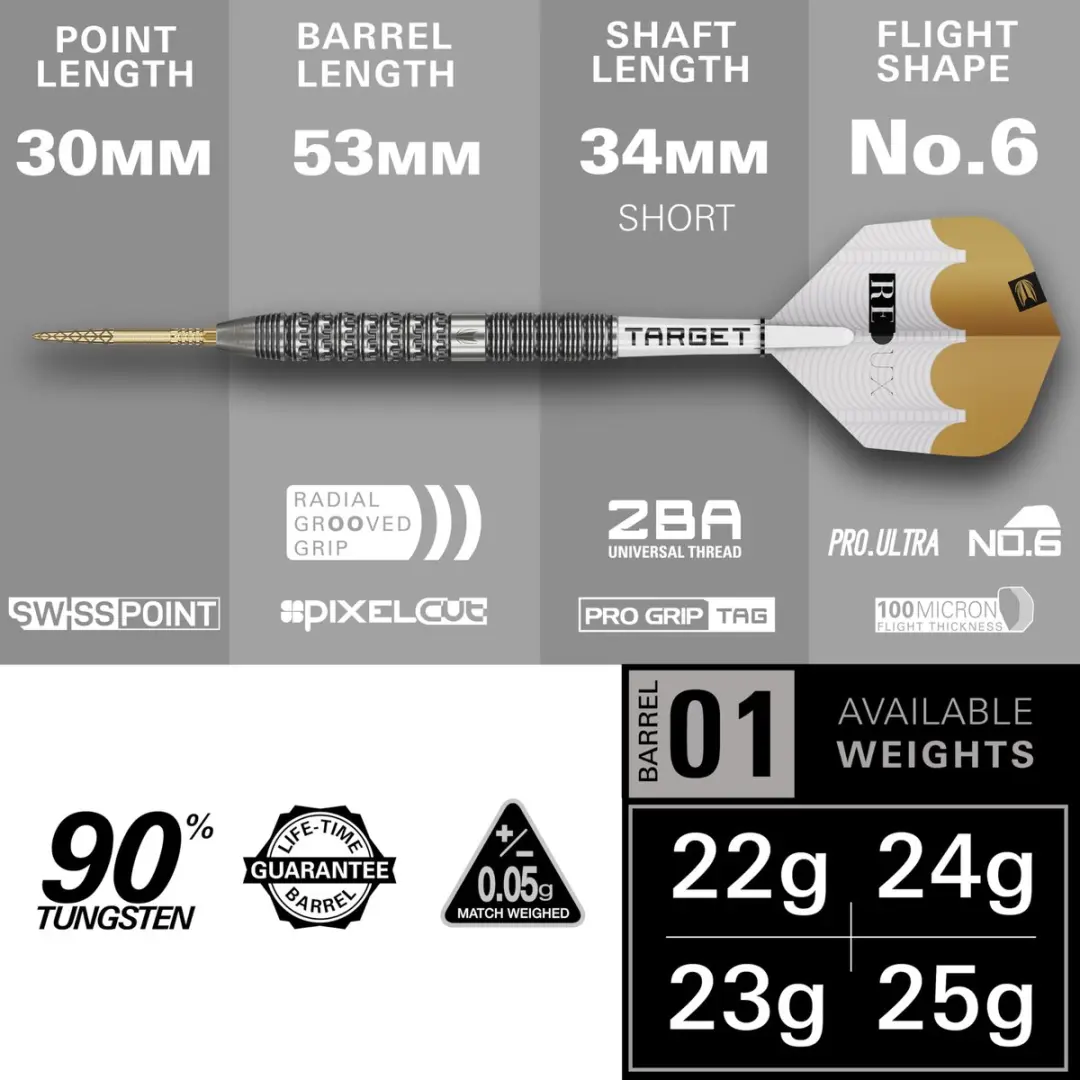 Target Redux 90% Tungsten Dartset - Barrel 01 - 3 Stuks