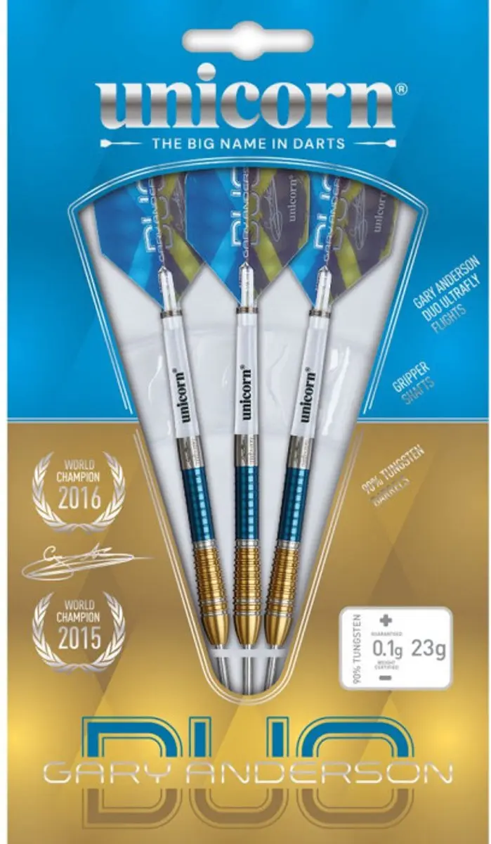 Unicorn Gary Anderson Phase 6 Duo 90% Dartpijlen - 3 Stuks - Goud/Blauw/Zilver