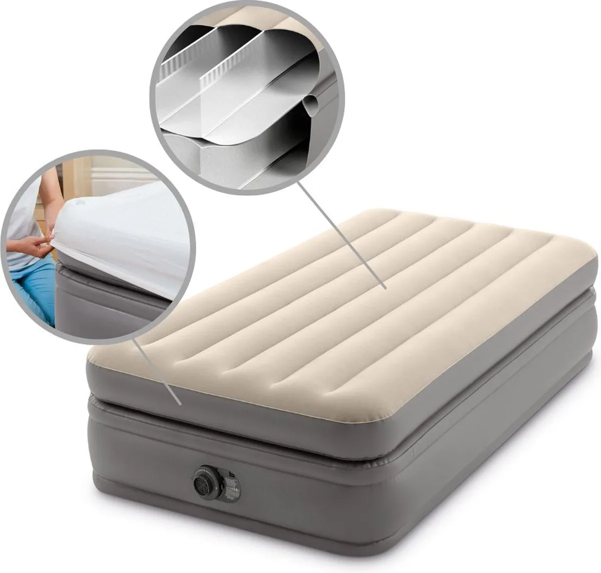 Intex Prime Comfort Luchtbed 1 Persoons GKD - 191x99x51cm - Grijs