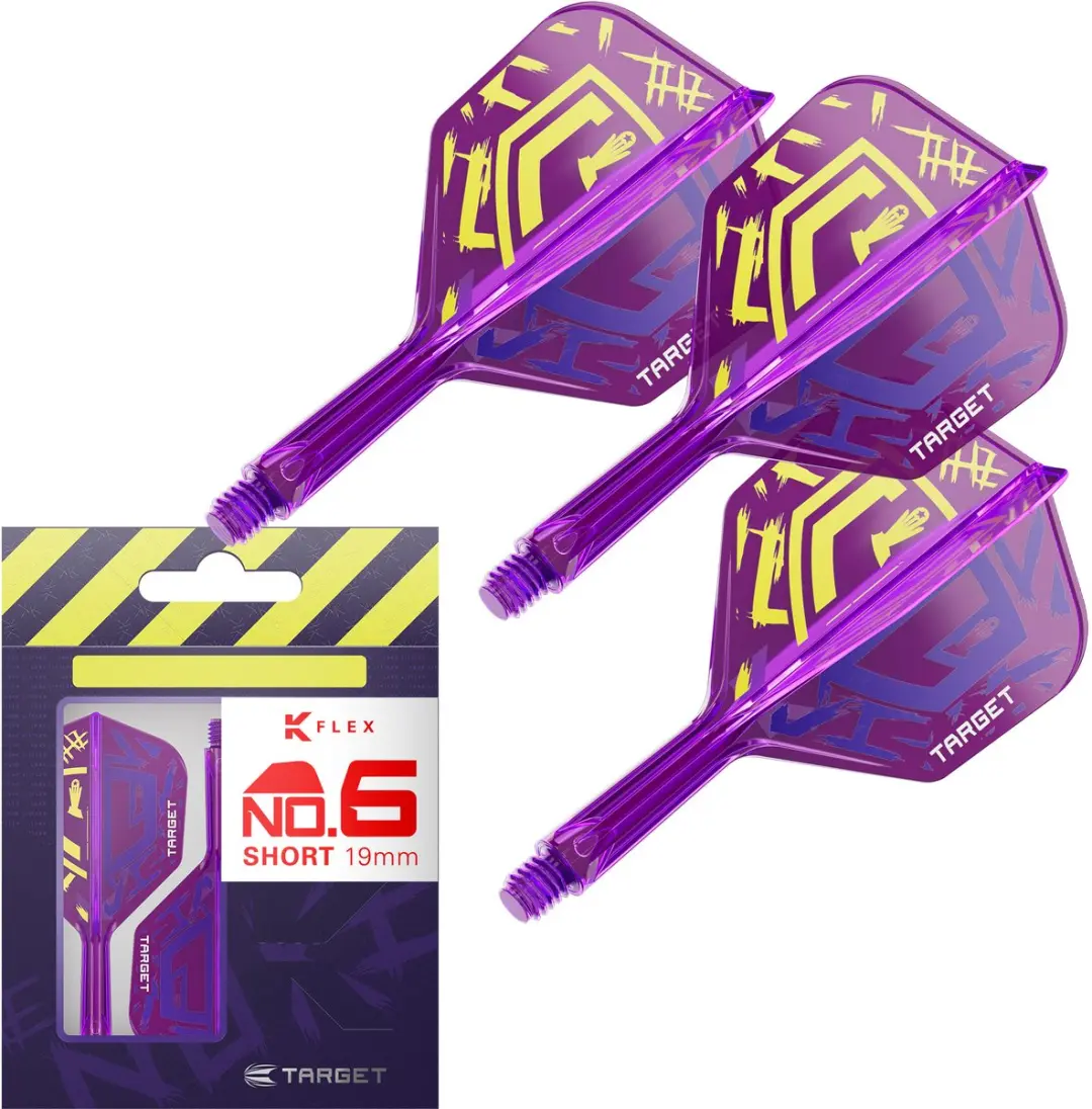 Target Darts Luke Littler World Champion K Flex Flights & Shaft Systeem - No.6 Paars Geel - 3 Stuks