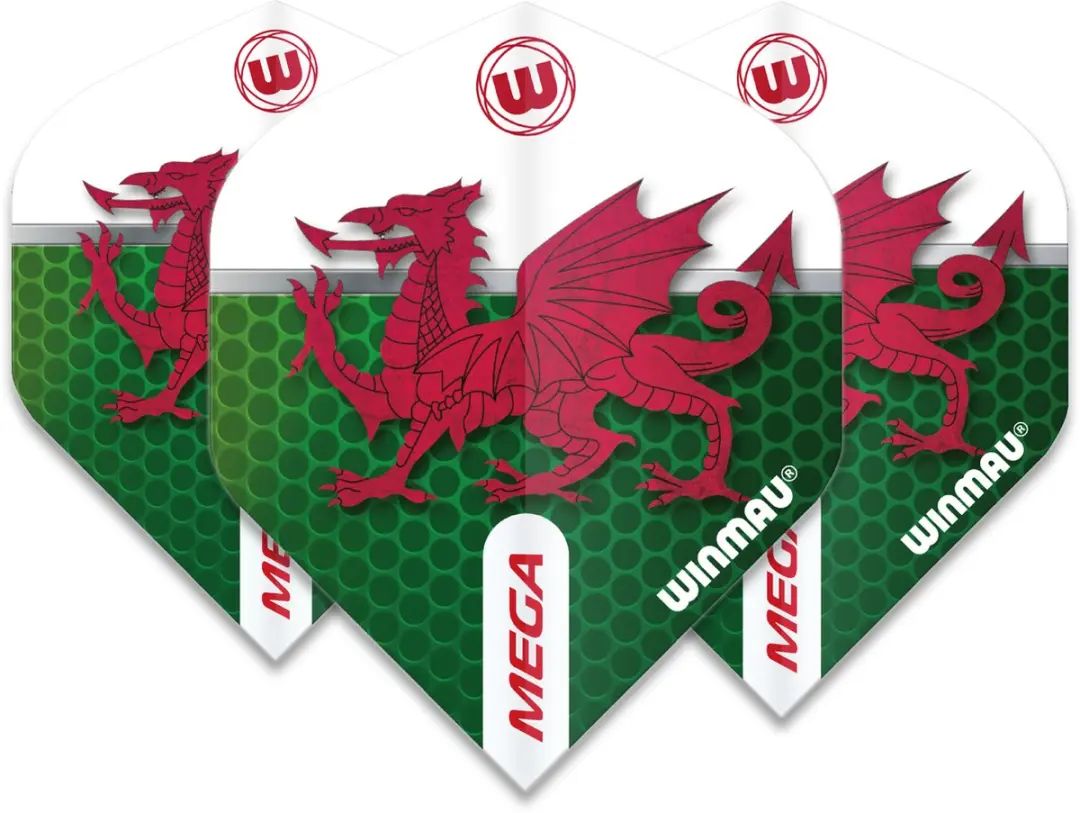 Winmau Mega Standard Wales Dartvluchten 3 Stuks - Wit/Groen/Rood