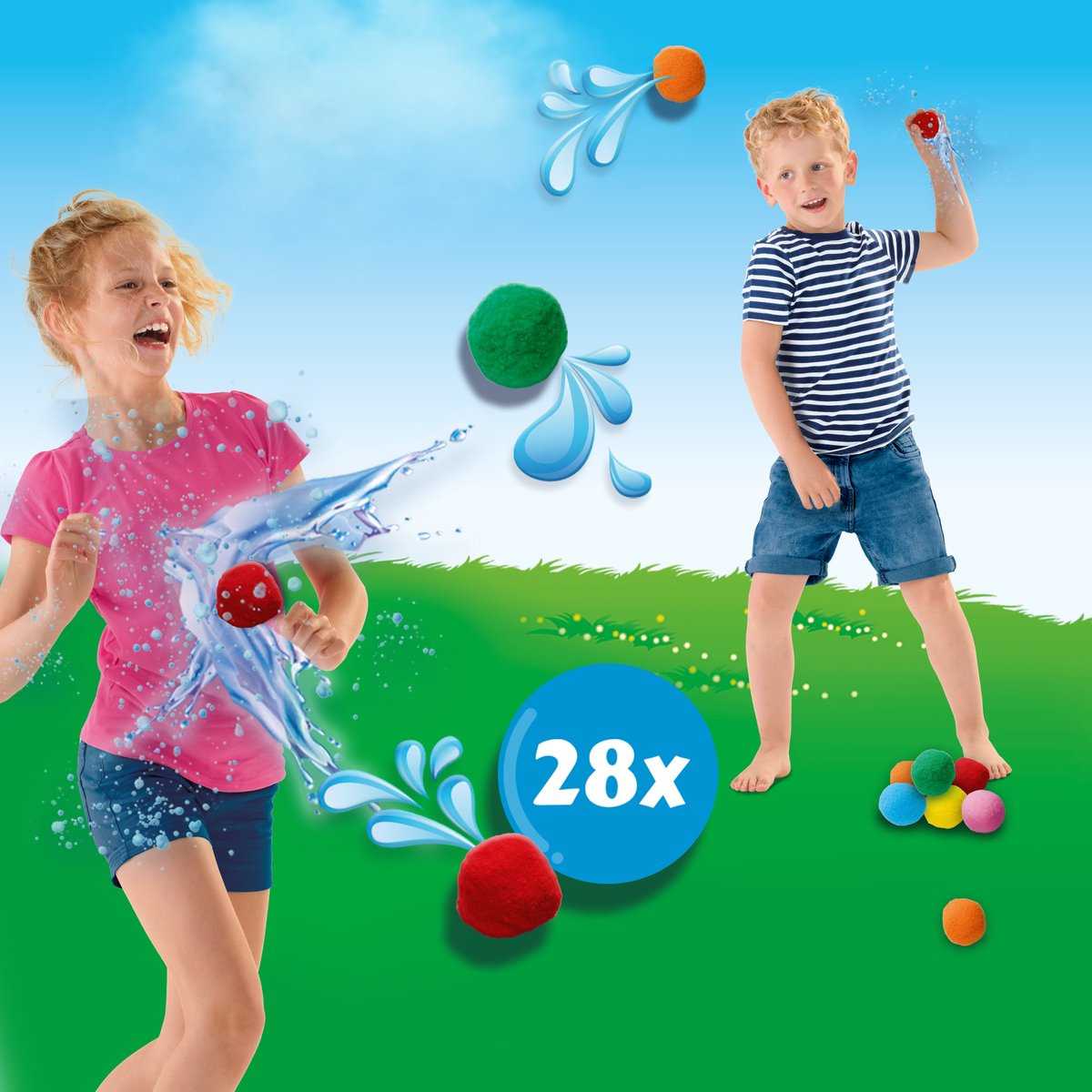 SES - Splash Waterballen - herbruikbare waterballonnen - droog en nat te gebruiken - vrolijke kleuren - 28 ballen per set - Waterballon Alternatief - Buiten Spelen Zomer - Zwembad Speelgoed