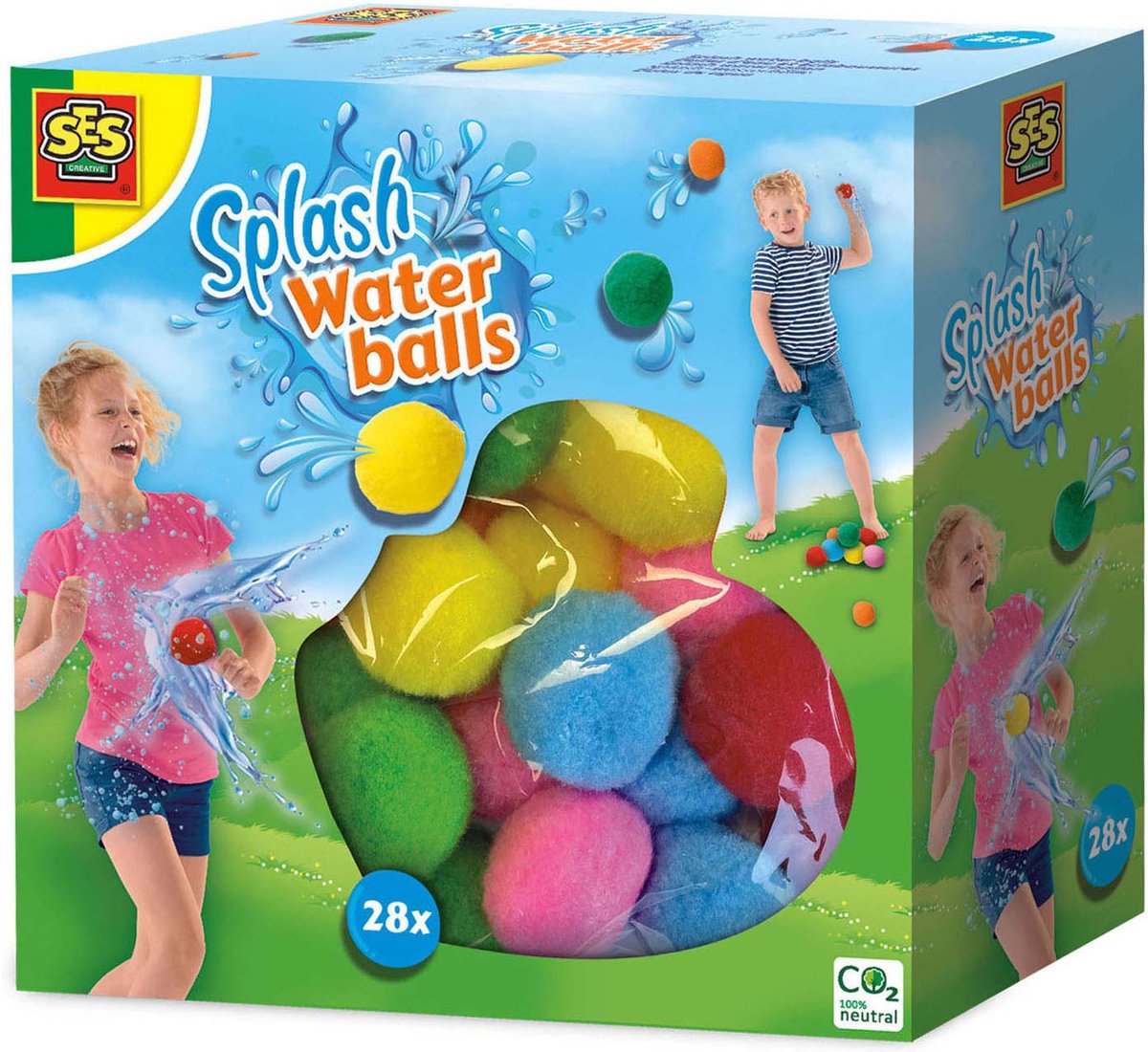 SES - Splash Waterballen - herbruikbare waterballonnen - droog en nat te gebruiken - vrolijke kleuren - 28 ballen per set - Waterballon Alternatief - Buiten Spelen Zomer - Zwembad Speelgoed