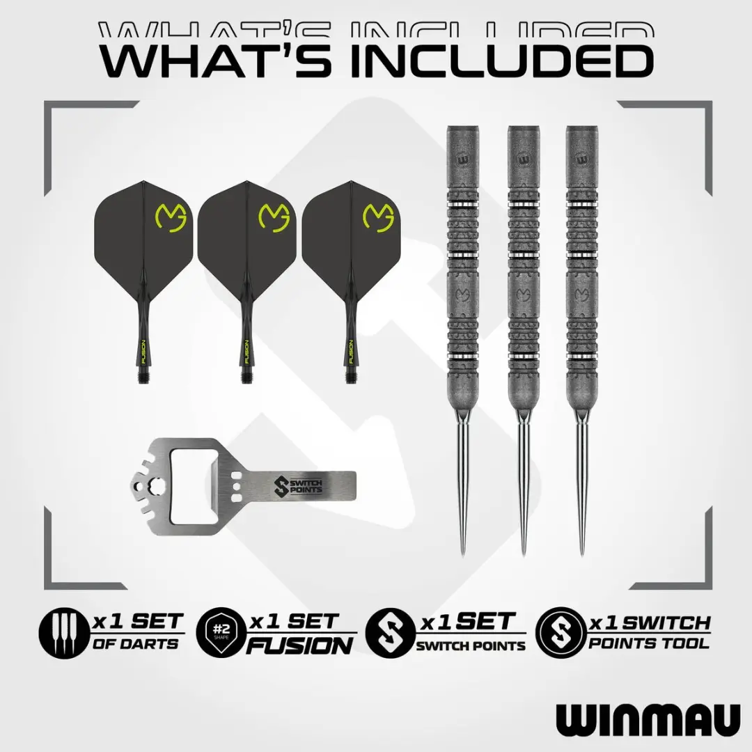 Winmau Michael van Gerwen Signature Edition Switch Point 90% - 3 Darts - Geel/Grijs/Zwart