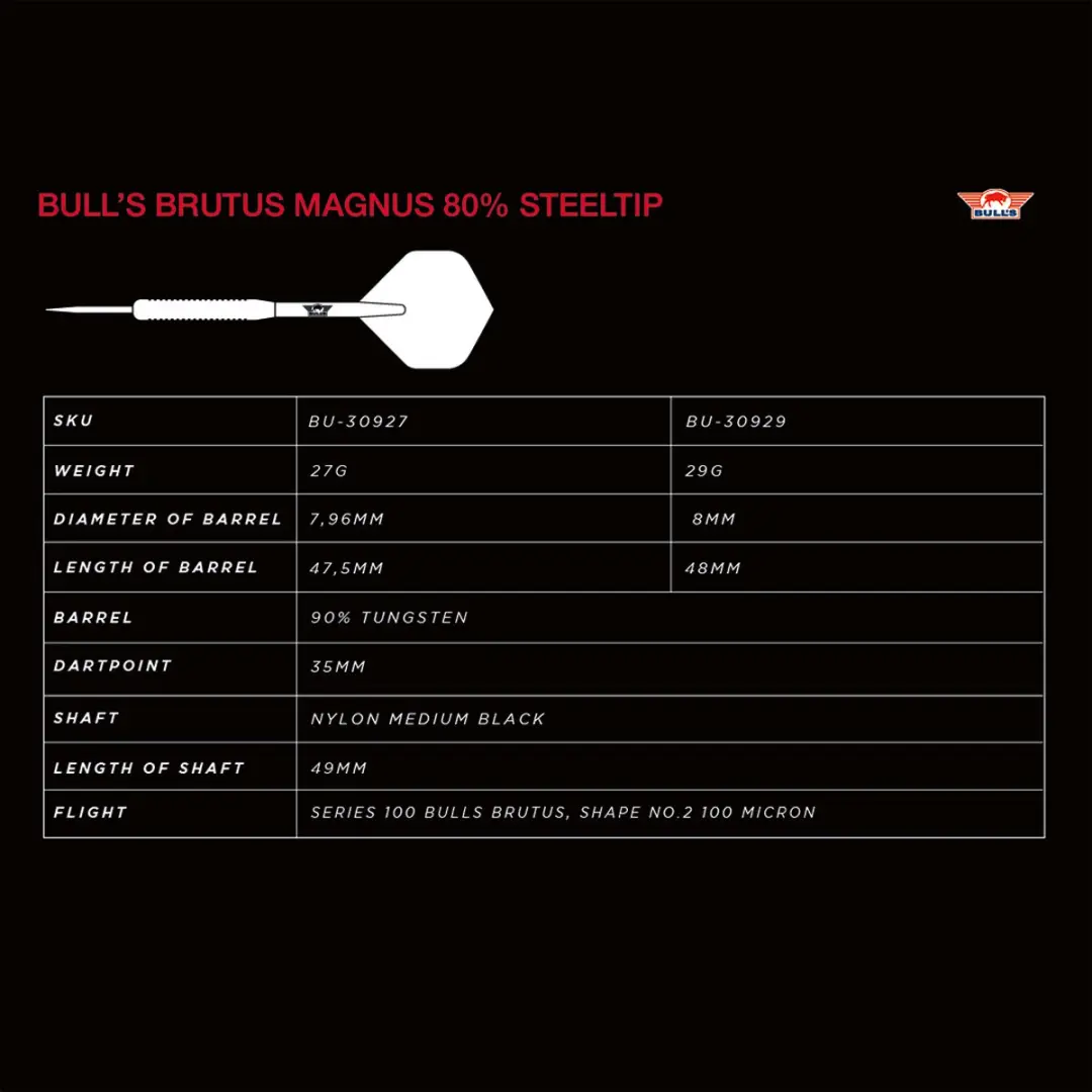 Bull's Brutus Magnus 80% Dartpijlen 27g - Zilver - 3 Stuks