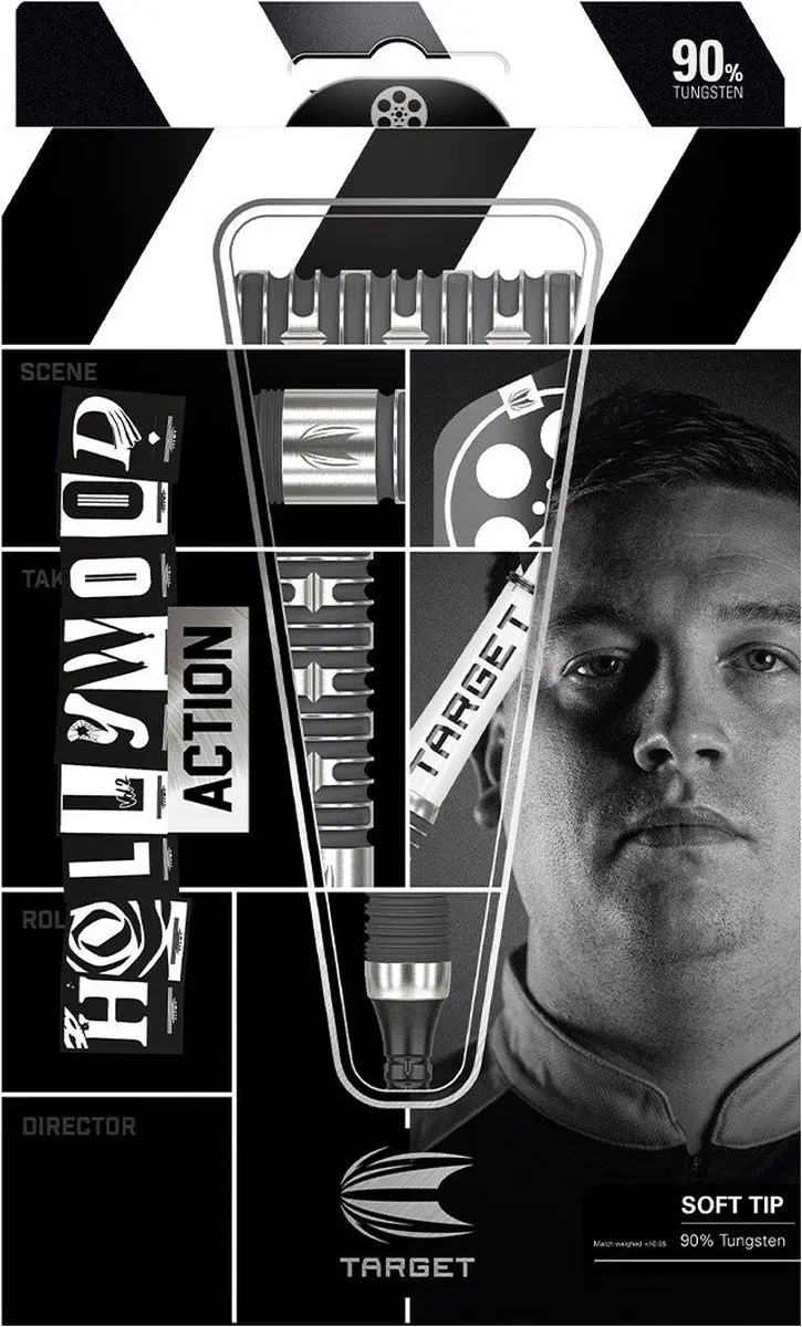 Target Chris Dobey Hollywood Action Darts - 3 Stuks - Zwart/Zilver