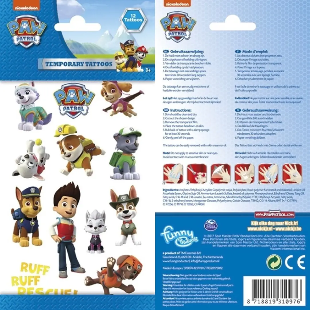 PAW Patrol Tattoos - 12 Stuks - Multi