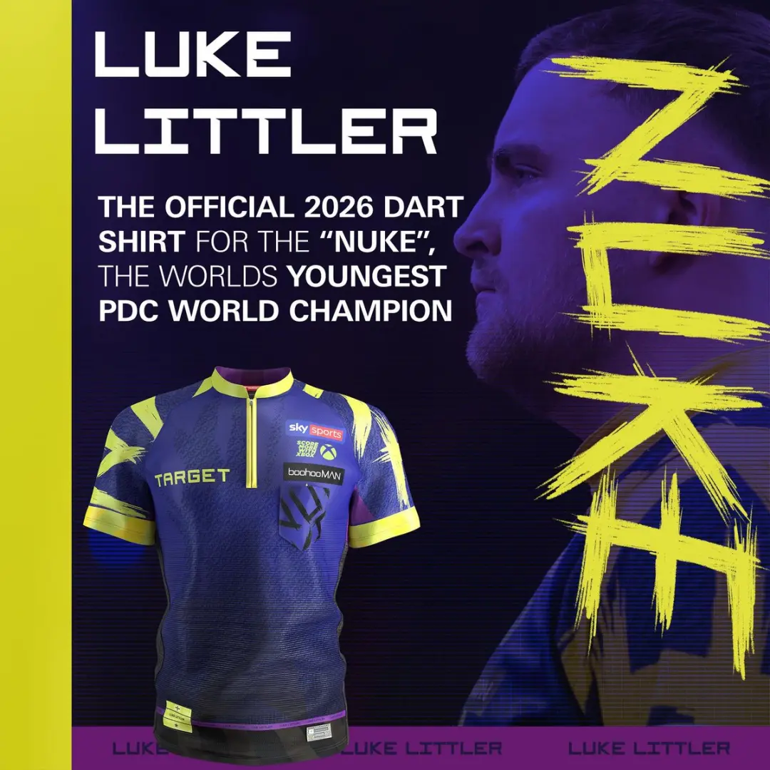 Target Luke Littler Officieel Dartshirt 2026 The Nuke - Maat 10 Jaar - 140 Paars