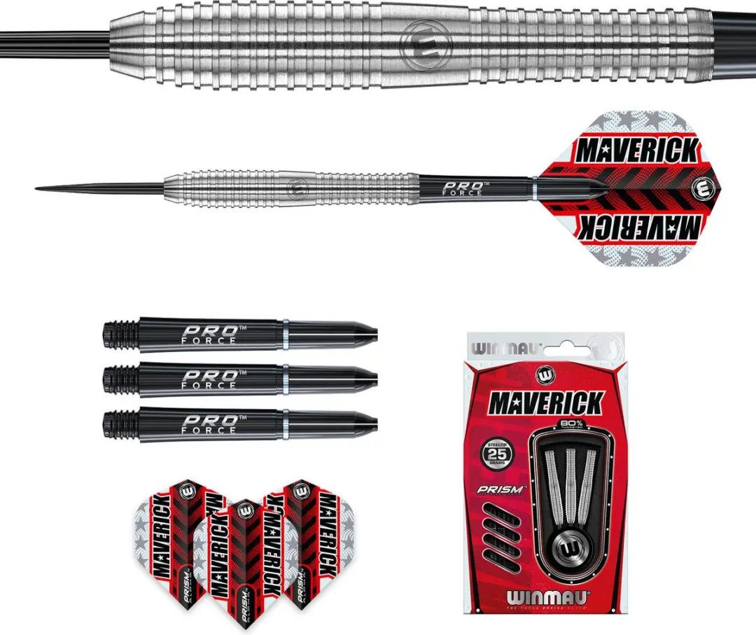 Winmau Maverick Dartpijlen - 3 Stuks - Rood/Zilver/Zwart