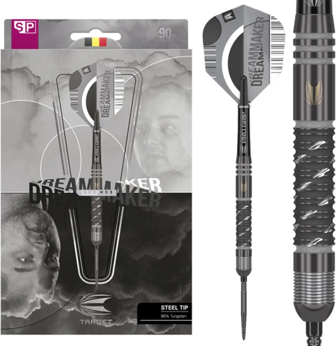 Target Dimitri van den Bergh x Echo Swiss Point 90% Dartpijlen - 3 Stuks - Zilver/Zwart
