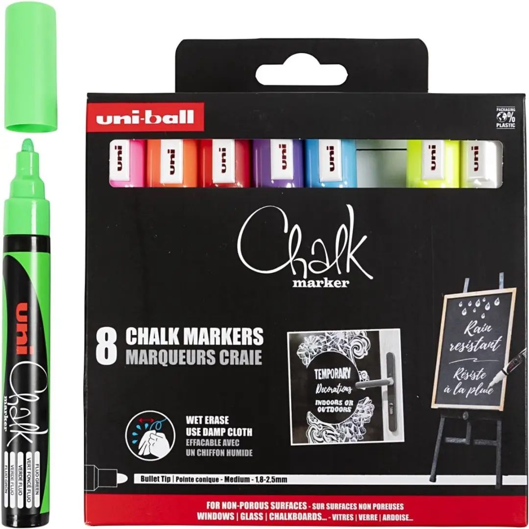 uni-ball Chalk PWE-5M Krijtmarker - 8 Stuks - Assorti