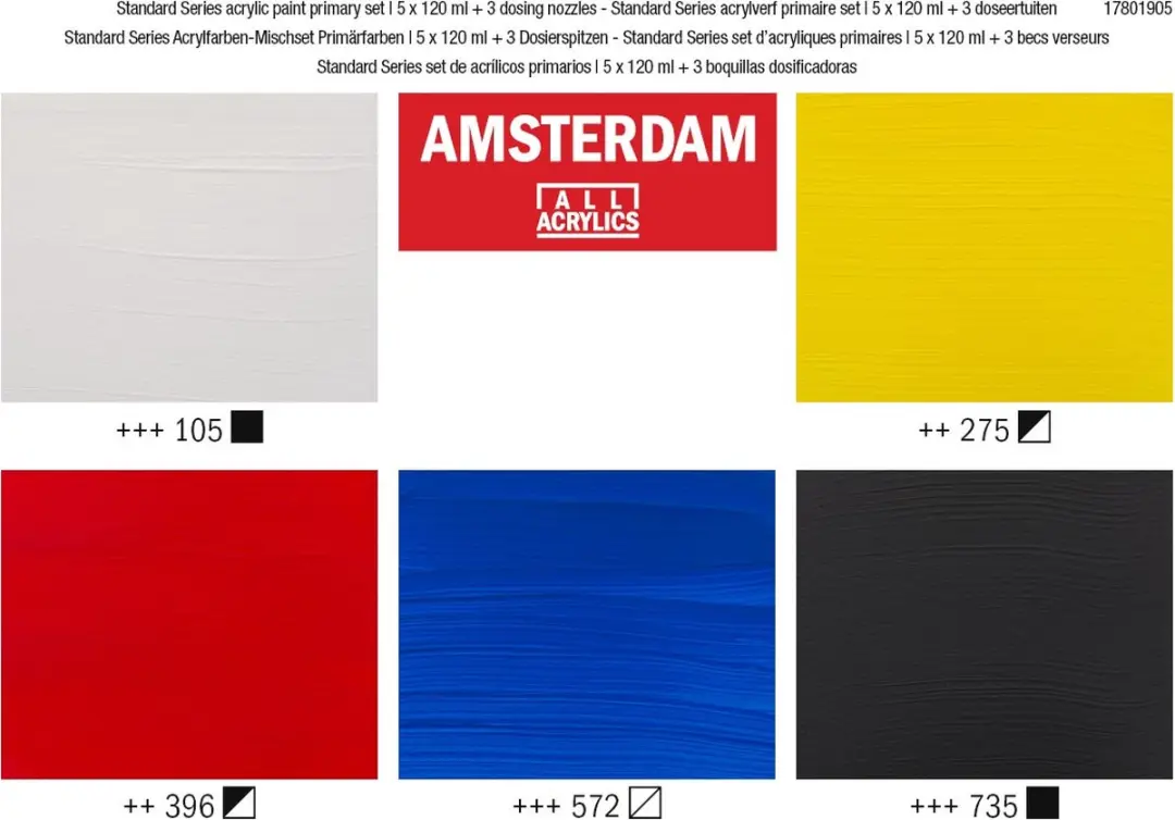 Amsterdam Standard Acrylverf Primaire Set 600ml - 5 Kleuren - afbeelding 6 van 6