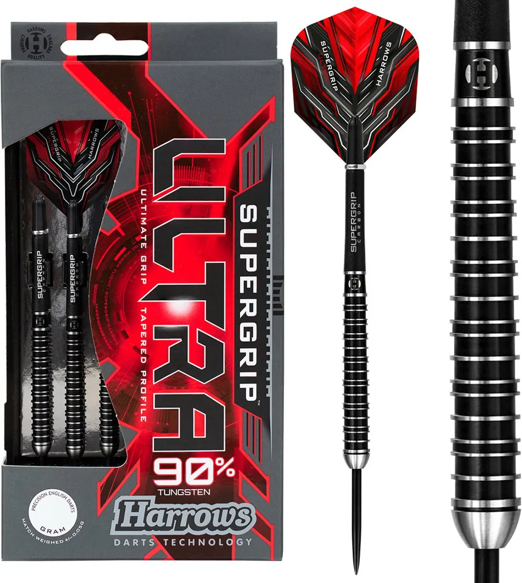 Harrows Supergrip Ultra 28g Tungsten - 3 Stuks - Rood/Zilver/Zwart
