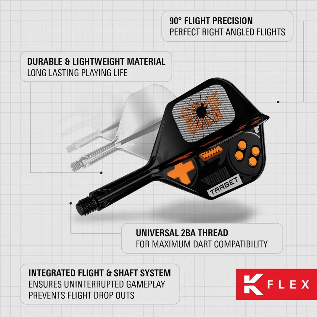 Target K-Flex Game Over NO6 Dart Flights - 3 Stuks - Zwart/Oranje