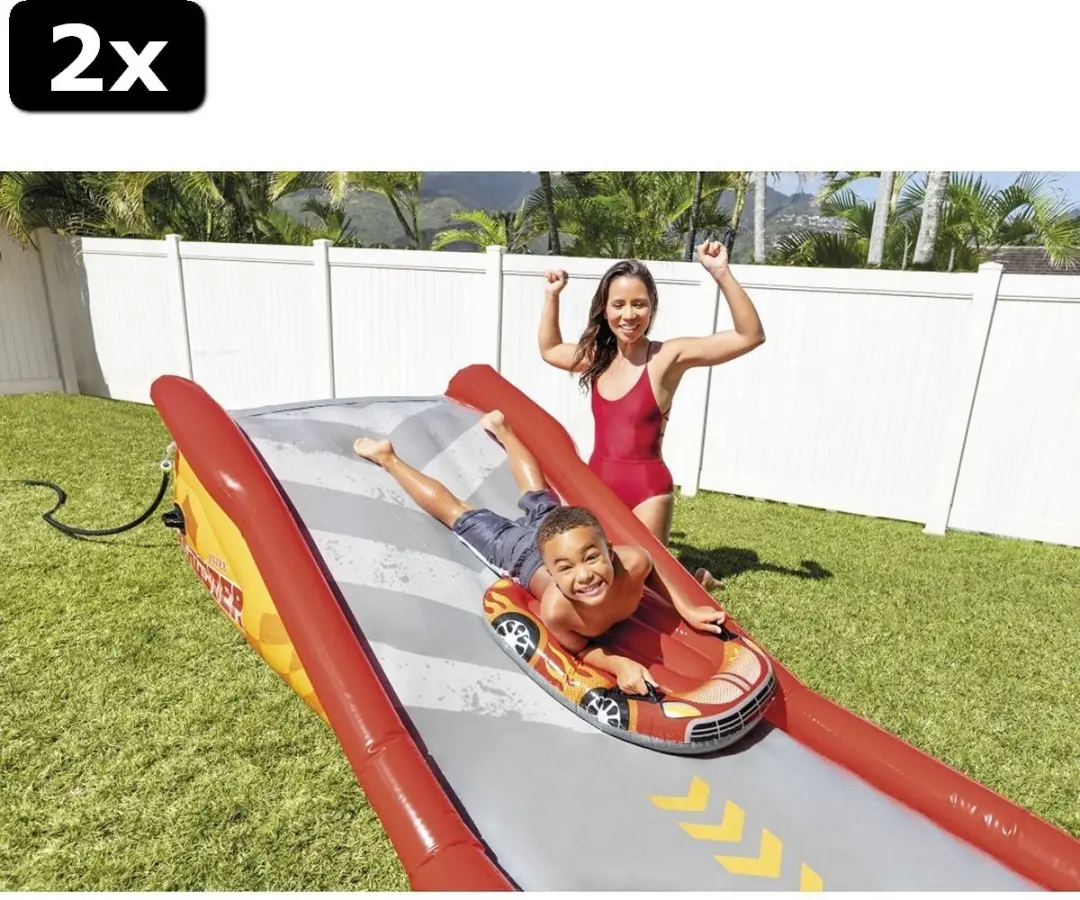 Intex 57167NP Racing Fun Slide 2x - 561x119x76cm - Rood/Grijs