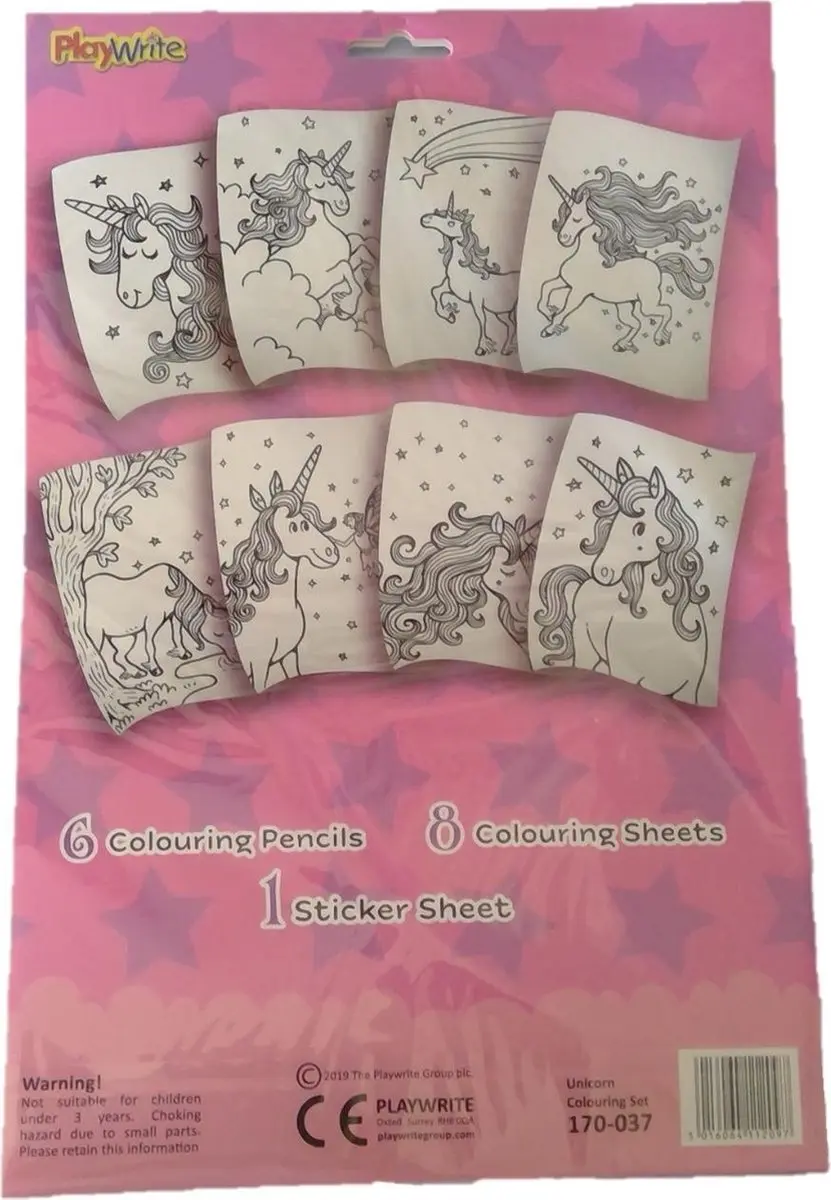 Unicorn Kleurboek 8 Platen - Stickers & Potloden - Wit/Zwart