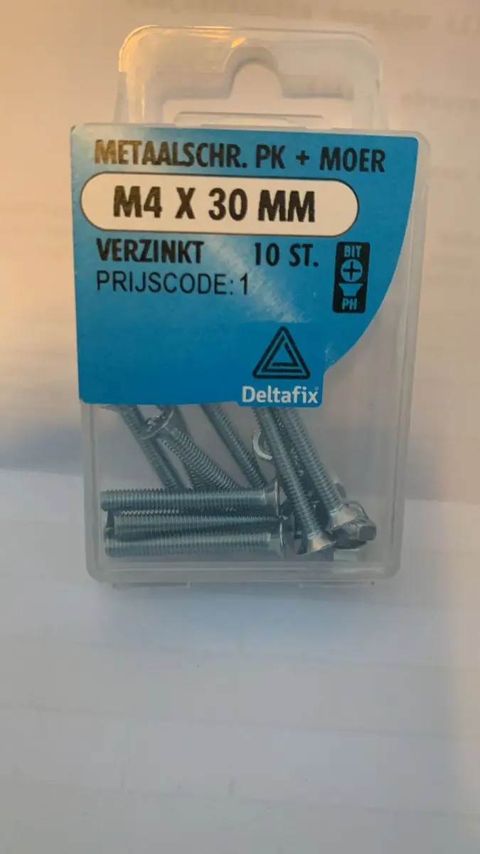 Deltafix M4 x 30mm Metaalschroef met moer