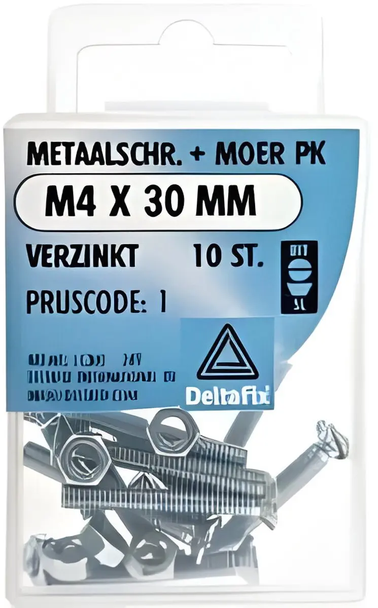 Deltafix M4 x 30mm Metaalschroef met moer - Verzinkt - 10 Stuks