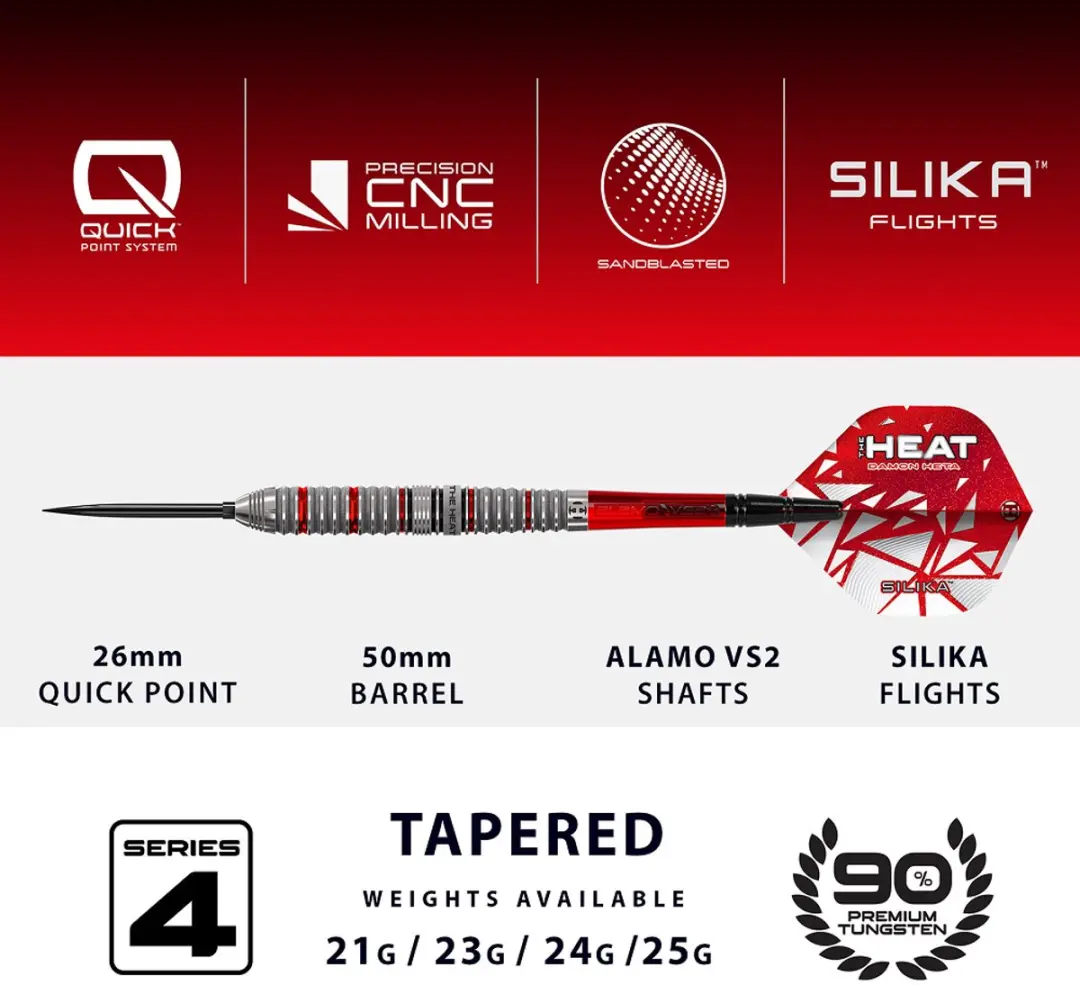 Harrows Damon Heta Series 4 Darts 25g - 3 Stuks - Rood/Zwart/Zilver