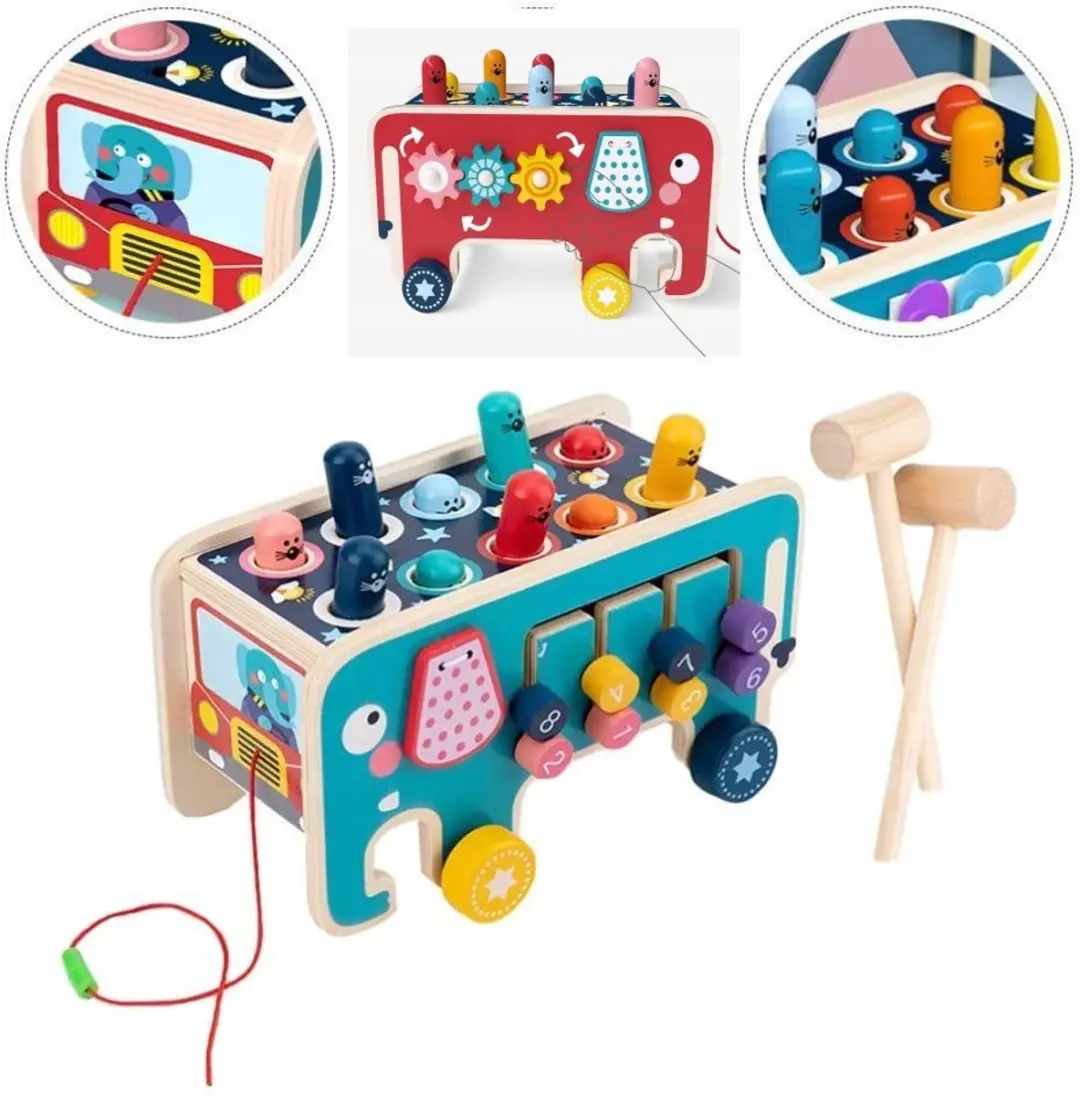 BK Montessori Houten Kubus Slaande Olifant 7871 - Multicolor