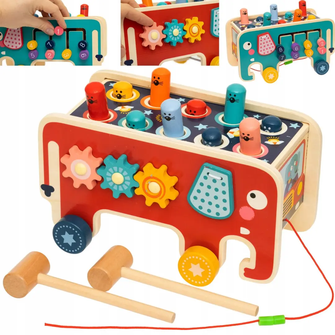 BK Montessori Houten Kubus Slaande Olifant 7871 - Multicolor