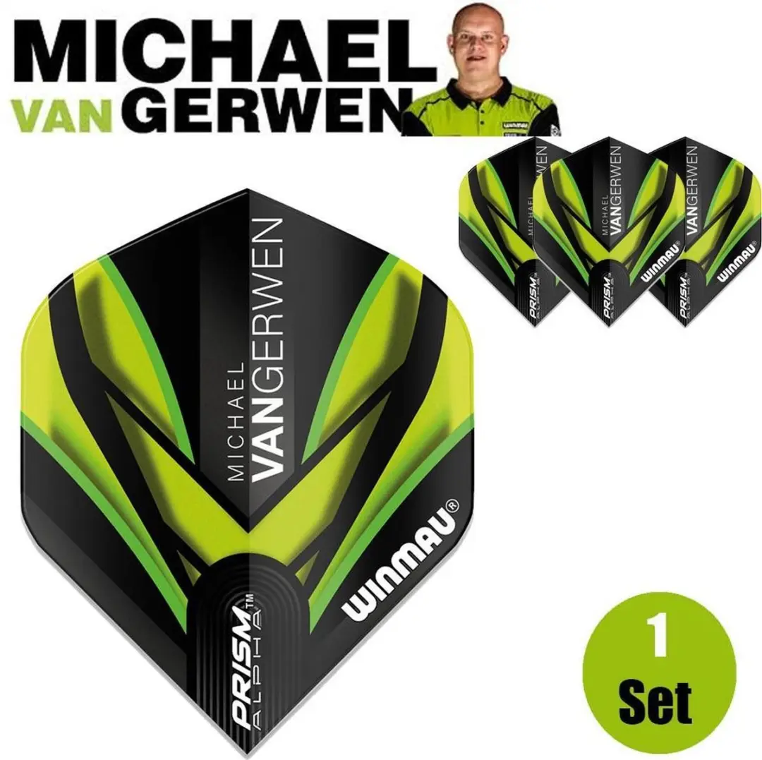 Winmau Michael van Gerwen Prism Alpha Black Green Flight V2 - 3 Stuks