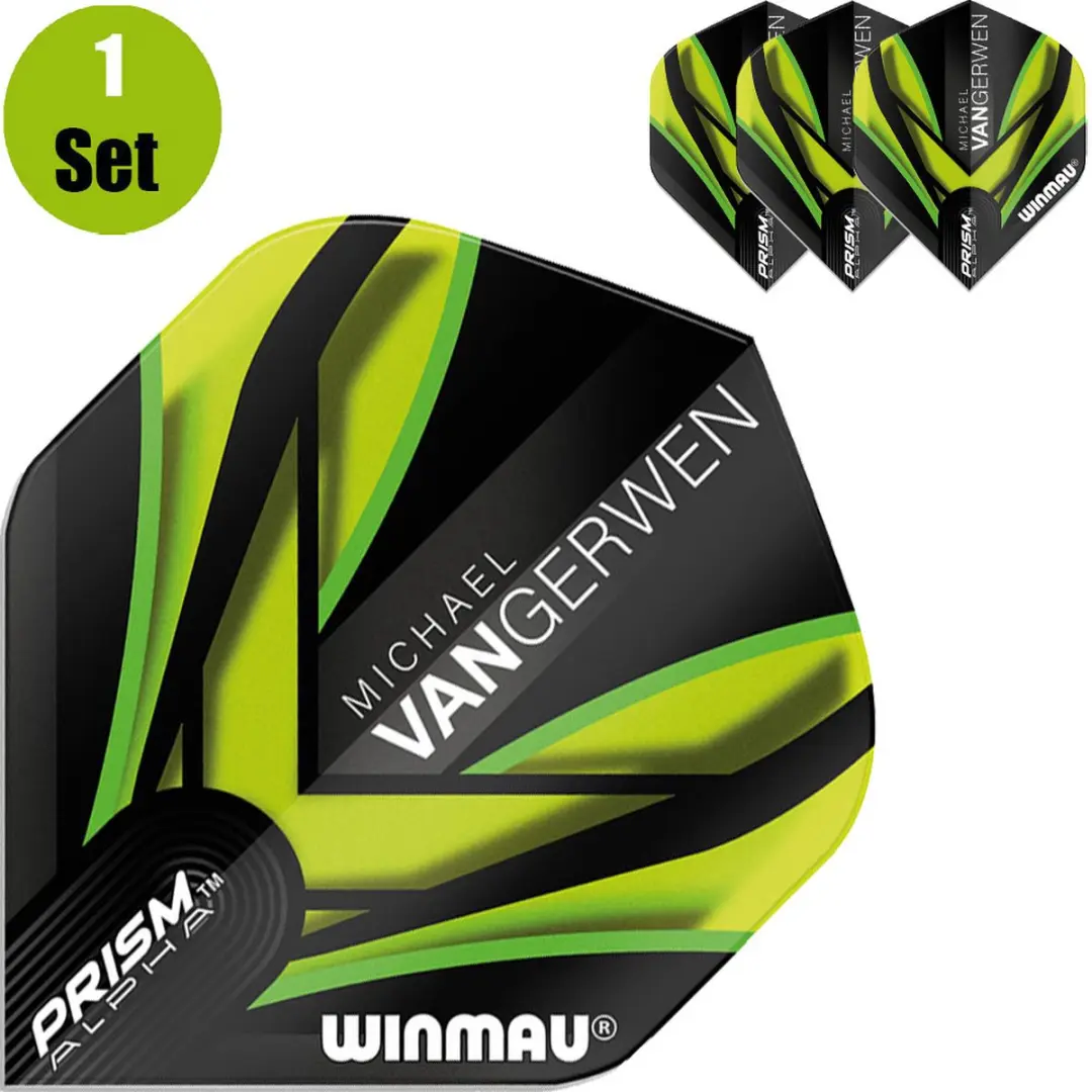 Winmau Michael van Gerwen Prism Alpha Black Green Flight V2 - 3 Stuks