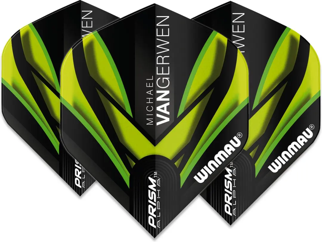 Winmau Michael van Gerwen Prism Alpha Black Green Flight V2 - 3 Stuks