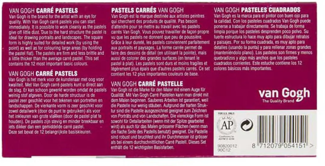 Van Gogh Carré Pastelkrijt 12 Kleuren - Assorti