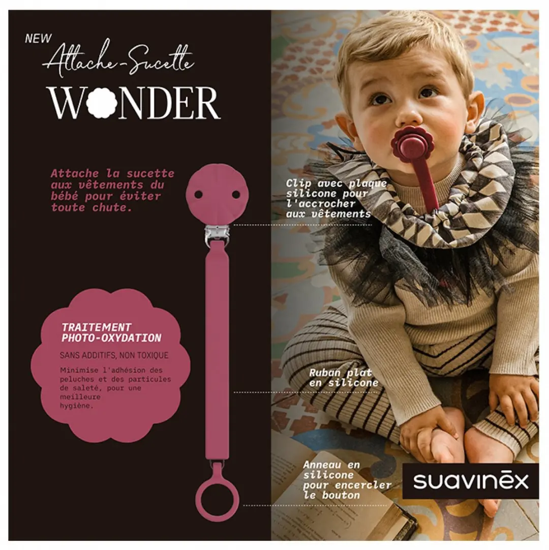 Suavinex Wonder Fopspeenkoord - Viva Magenta - afbeelding 6 van 6