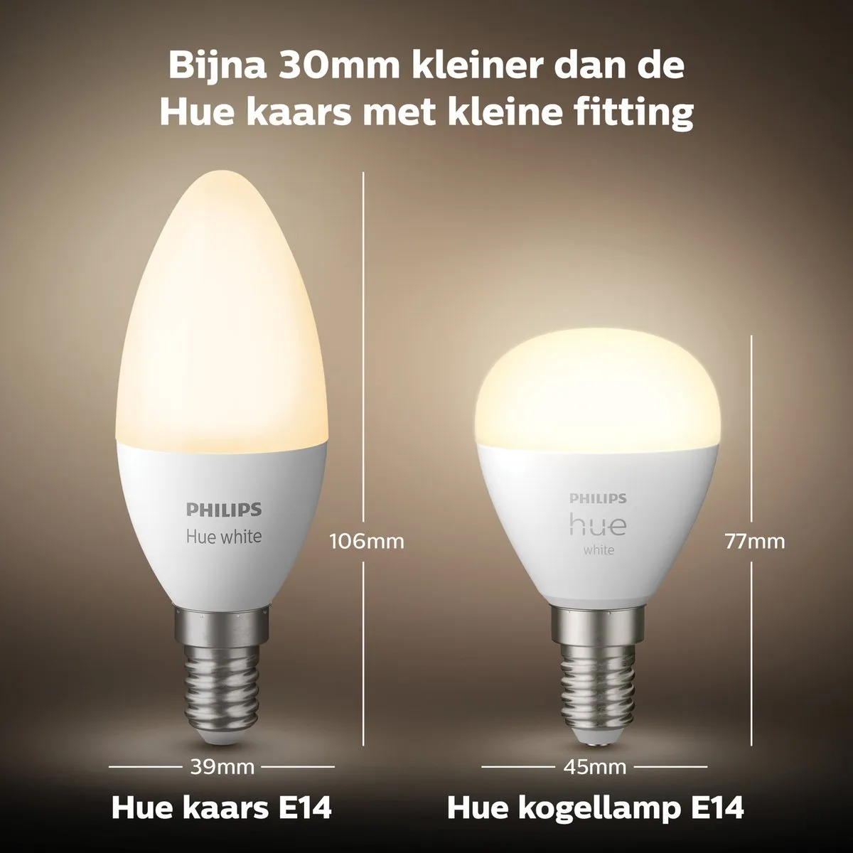 Philips Hue Kogellamp E14 Duopack - 2 Stuks - 5,7W - Mat - Warm wit