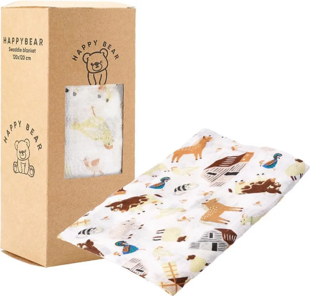 HappyBear Hydrofiele Swaddle Doek Boerderij 120x120cm