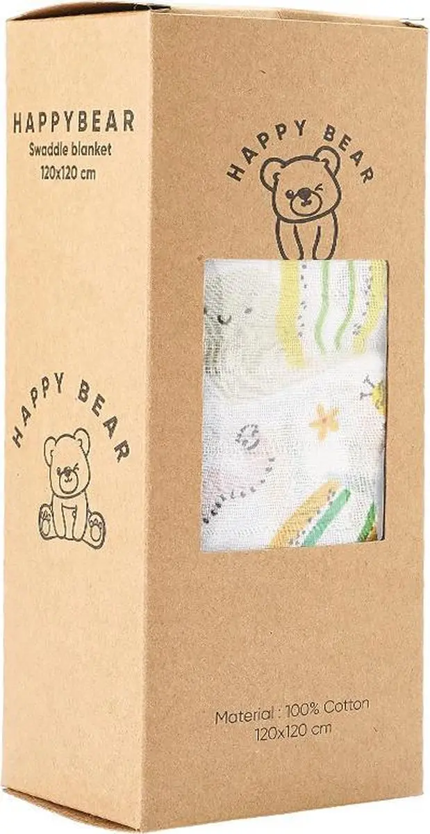 HappyBear Hydrofiele Swaddle Inbakerdoek 120x120cm - Insectenprint