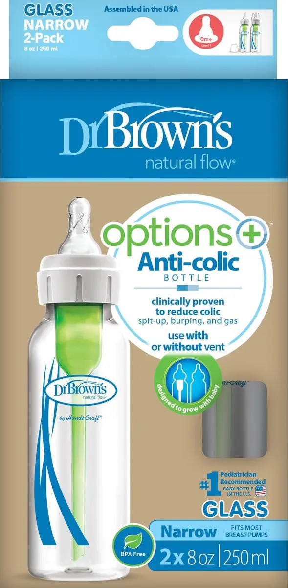 Dr. Brown's Options+ Anti-Colic Glasfles 250ml - 2 Stuks