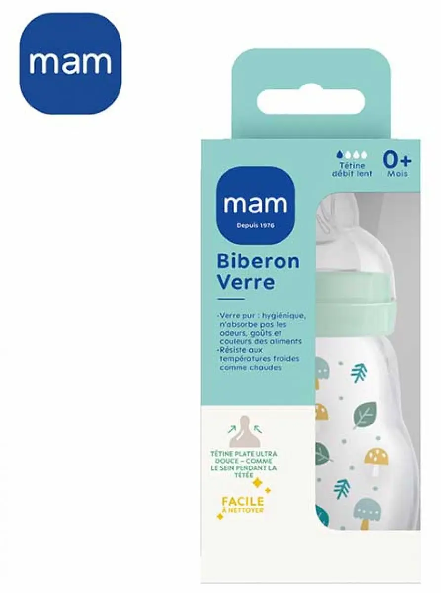 MAM Glazen Babyfles 170ml - Blauw - Flow 1