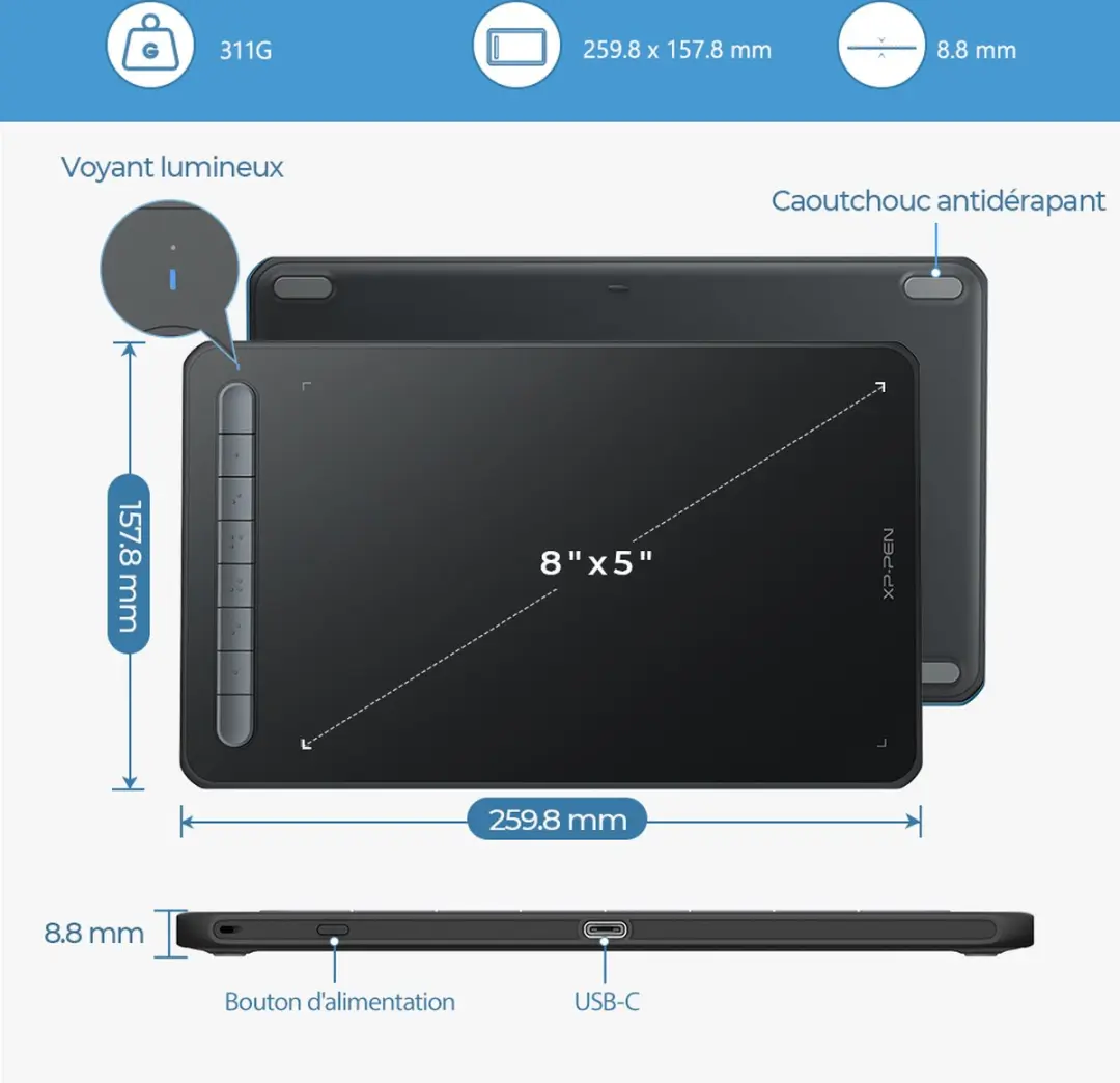 XPPen Deco MW Tekentablet 8.5 Inch - 8192 Niveaus - Zwart