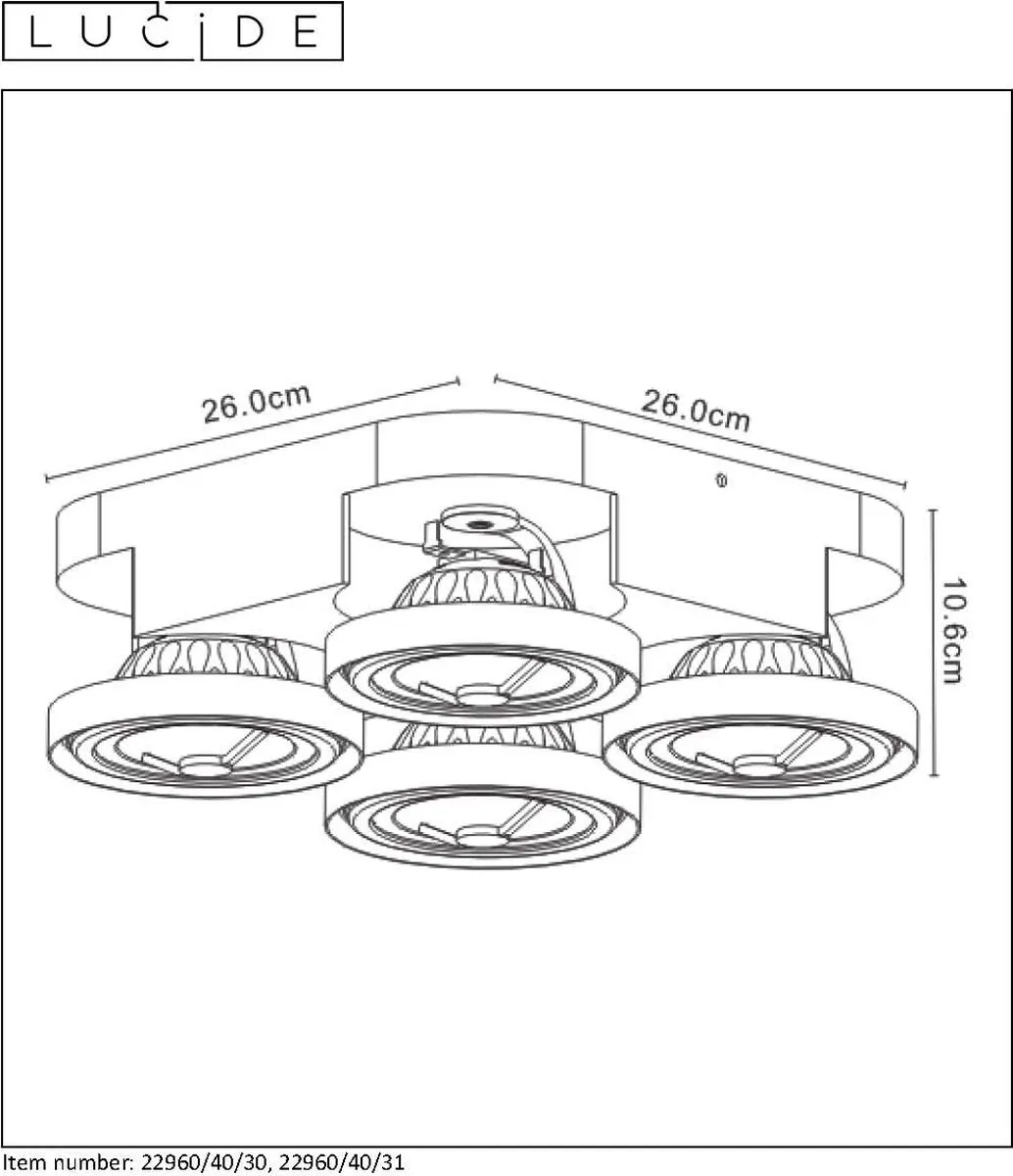 Lucide Versum AR111 Plafondspot 4x10W 2700K - Zwart