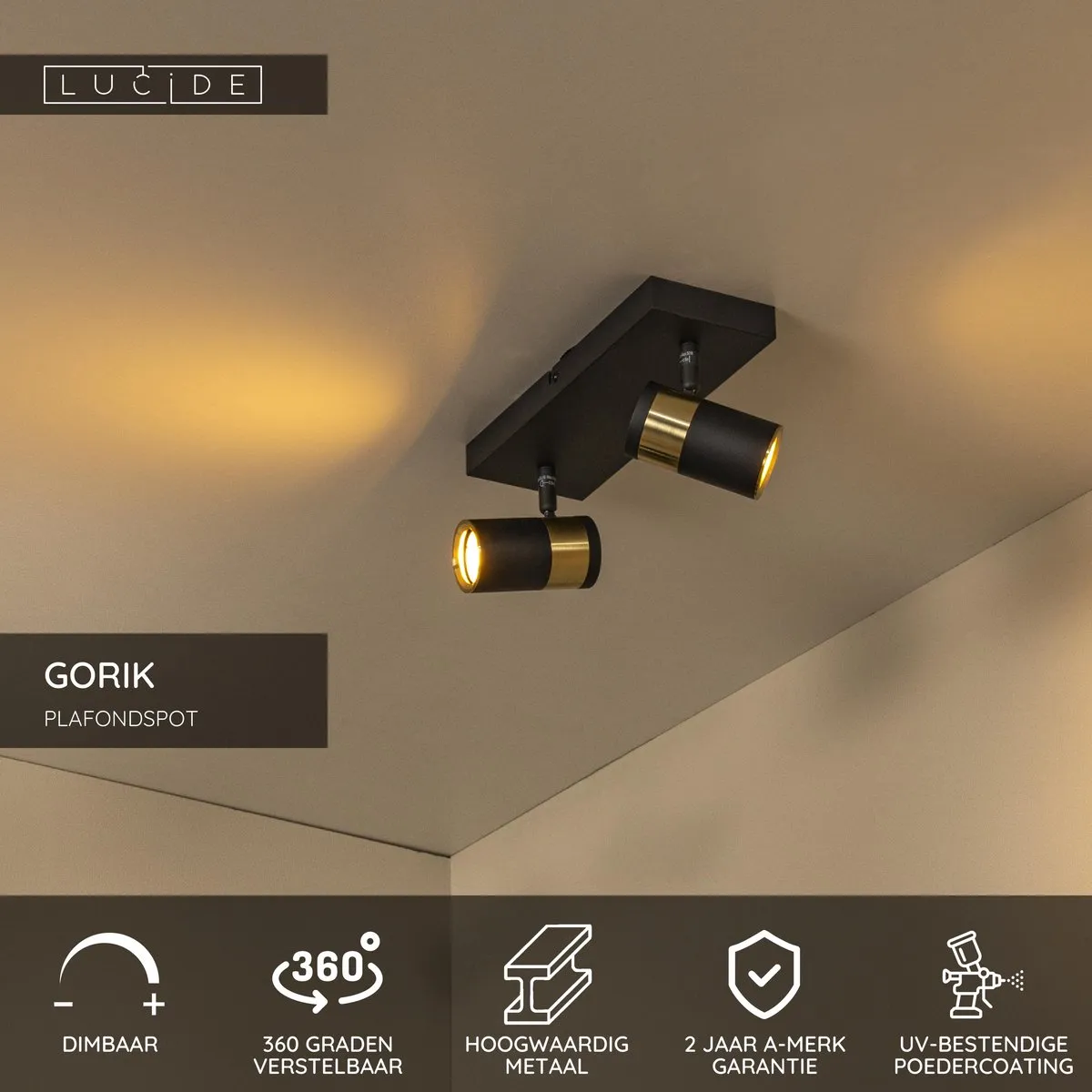 Lucide GORIK Plafondspot 2xGU10 - Zwart
