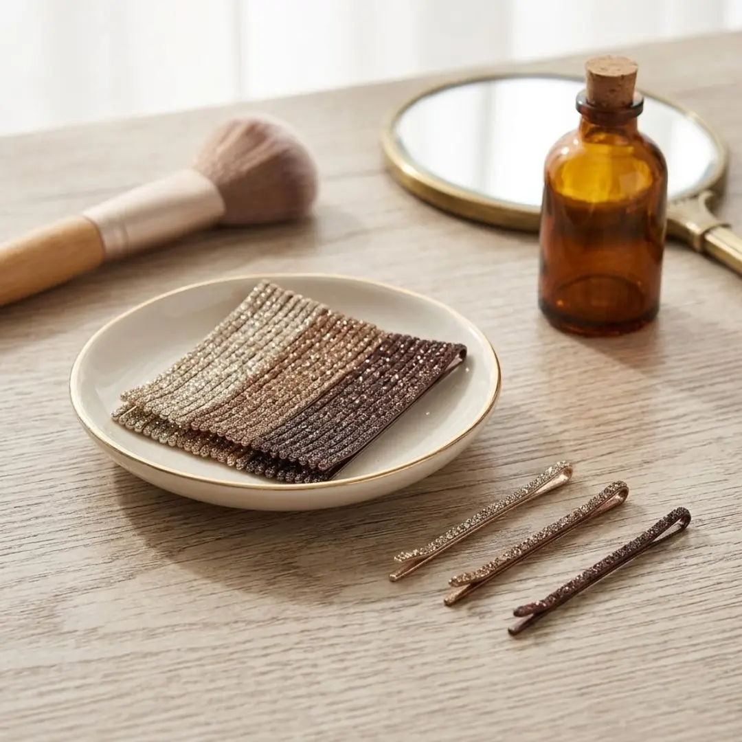 NUVEX Koffiekleurige Glitter Haarspeldjes - 24 Stuks