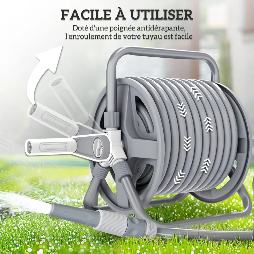 Outsunny Tuinslanghaspel PP 44x26x33cm - Grijs