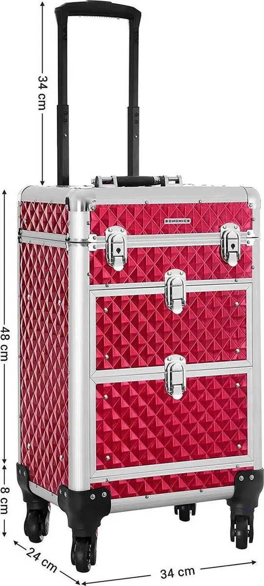 Songmics Nancy's Make-Up Koffer 10L - Rood/Zwart/Zilver - afbeelding 6 van 6
