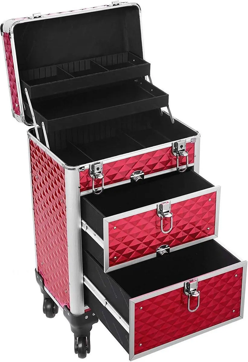 Songmics Nancy's Make-Up Koffer 10L - Rood/Zwart/Zilver