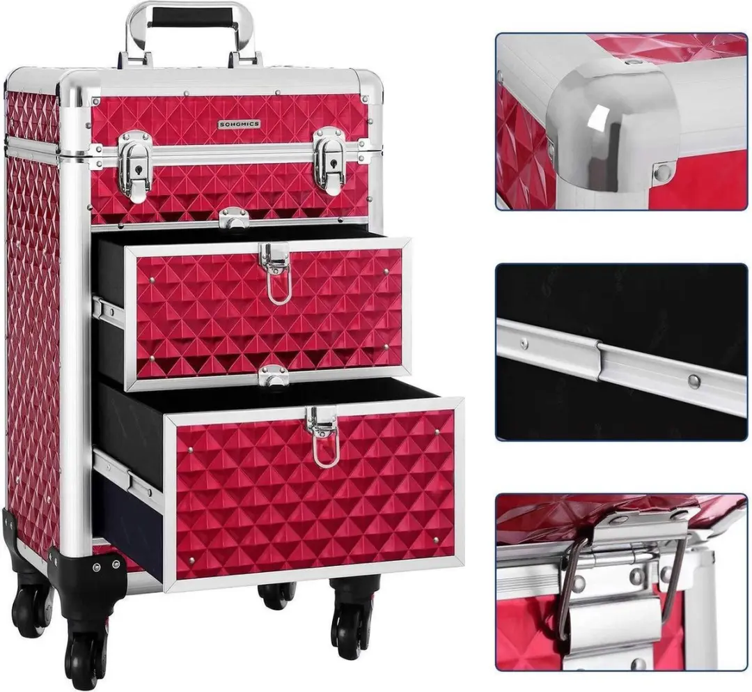 Songmics Nancy's Make-Up Koffer 10L - Rood/Zwart/Zilver