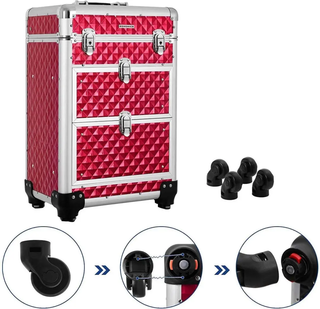 Songmics Nancy's Make-Up Koffer 10L - Rood/Zwart/Zilver