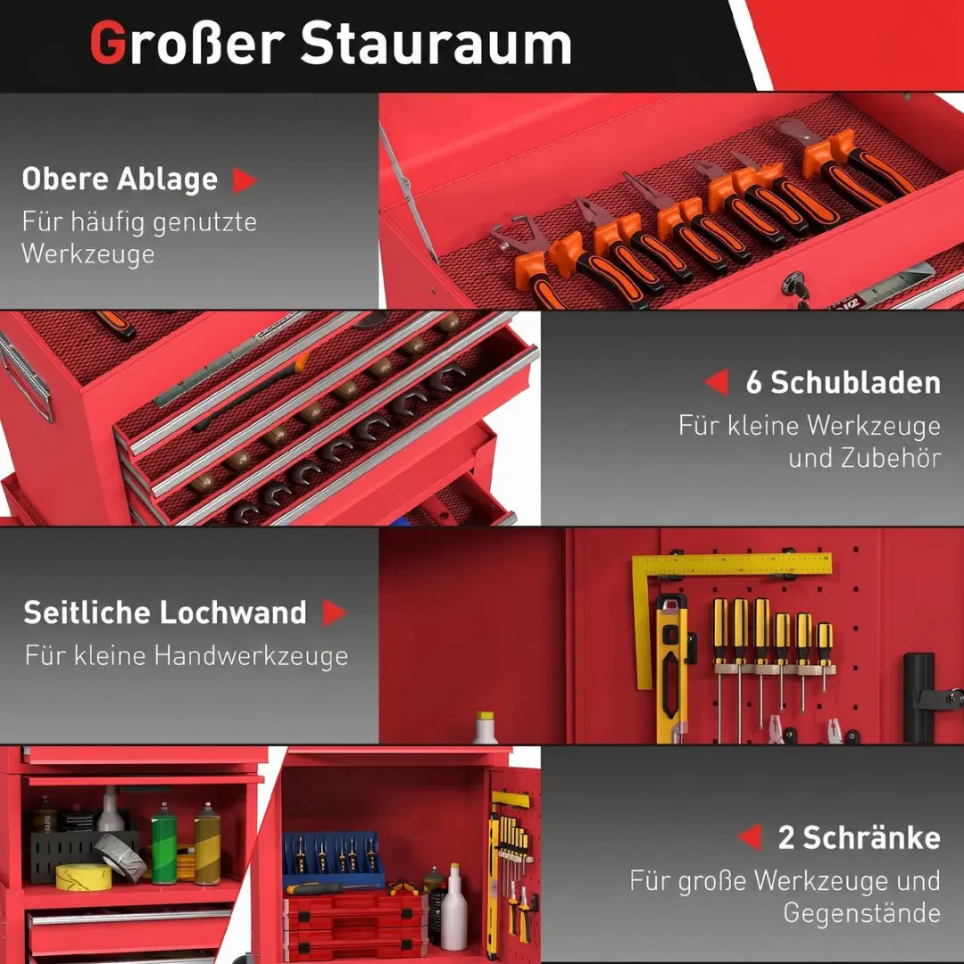 Homcom Gereedschapskast 60,5L Rood - 6 Lades - afbeelding 6 van 6