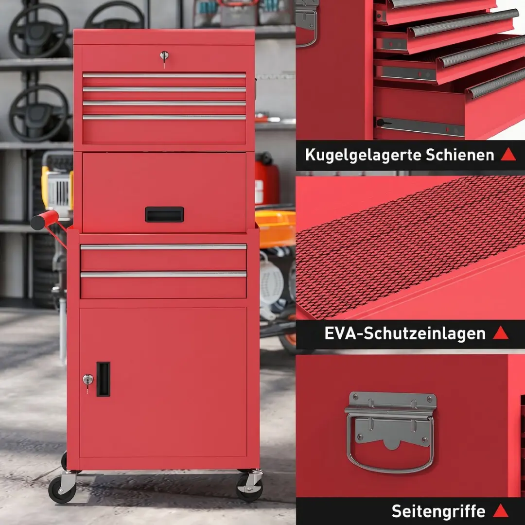 Homcom Gereedschapskast 60,5L Rood - 6 Lades