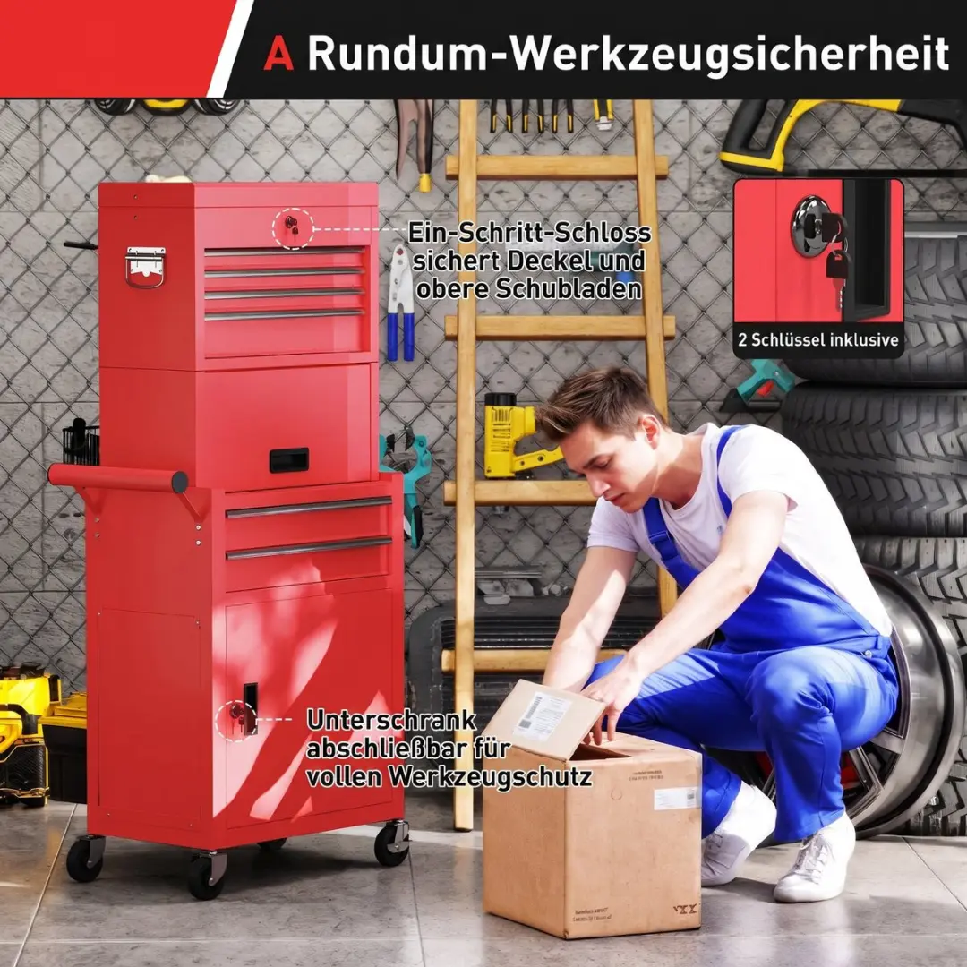 Homcom Gereedschapskast 60,5L Rood - 6 Lades