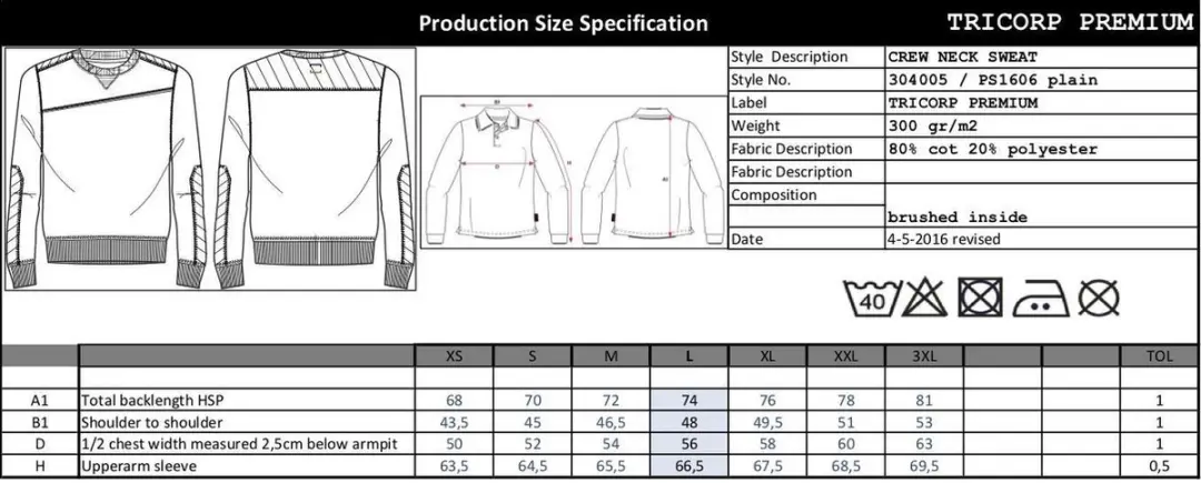 Tricorp Sweater Premium 304005 - Maat L - Grijs
