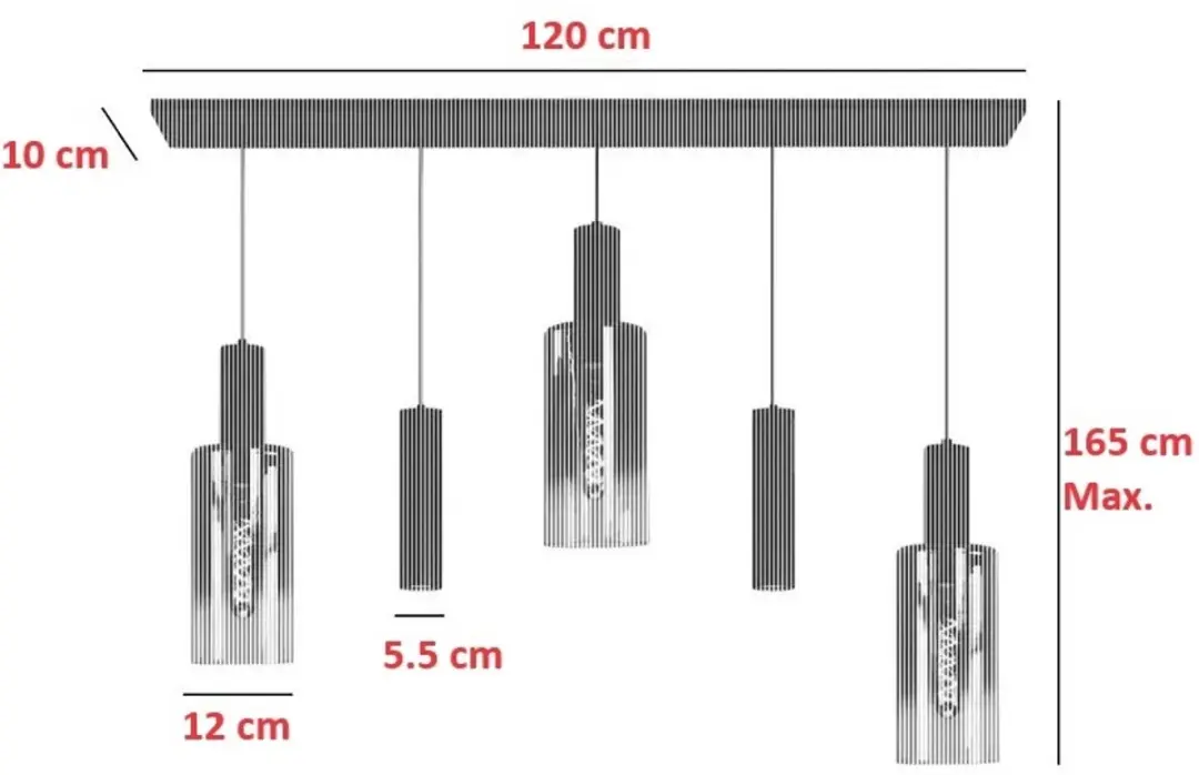 Highlight Perugia 3+2 Hanglamp 120cm - Zwart